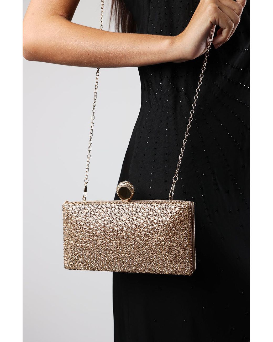 Where's That From Black Wheres 'Reve' Crystal Embellished Clutch Bag With Ring Handle