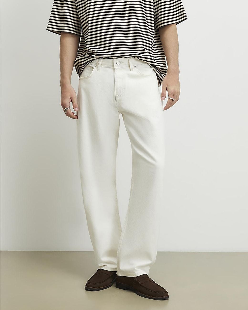 River Island Multicolor Loose Fit Jeans Cream Denim Zip Button for men