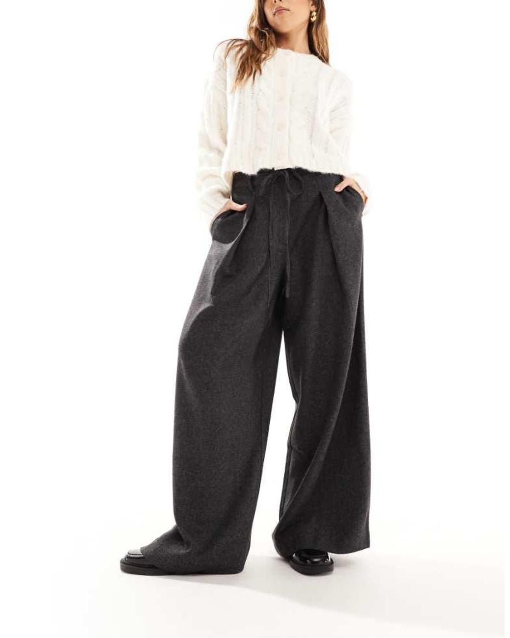 Aware Black Tie Waist Pleat Front Wide Leg Trousers