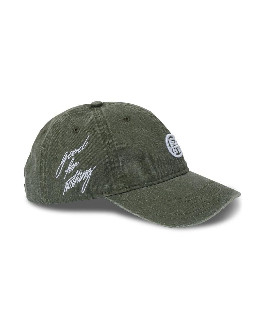 Good For Nothing Green Monogram Washed Cotton Cap for men