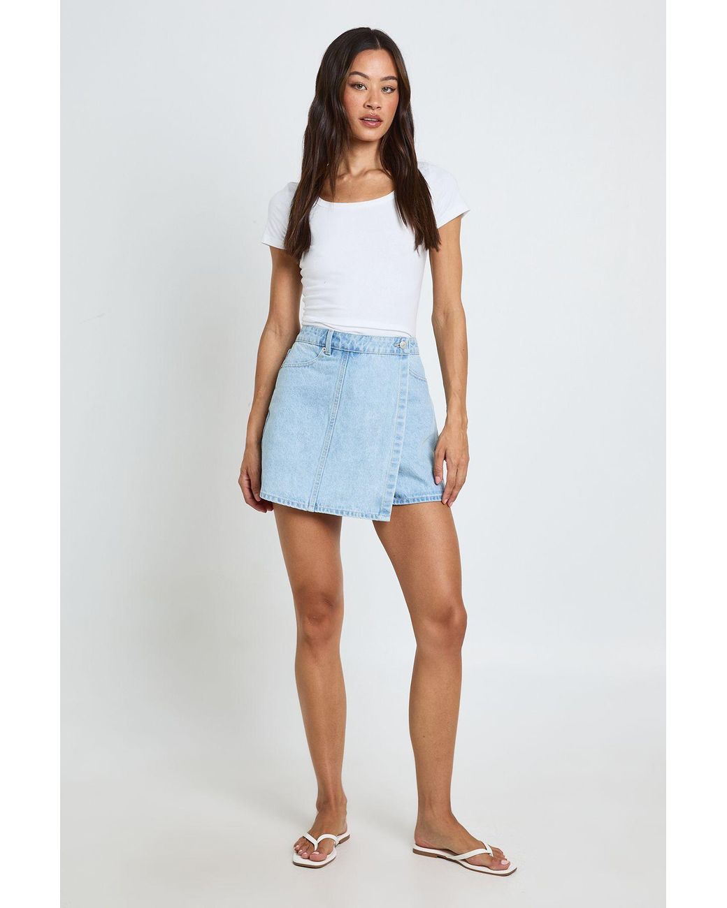 Boohoo Blue Tall Wrap Front Denim Skort