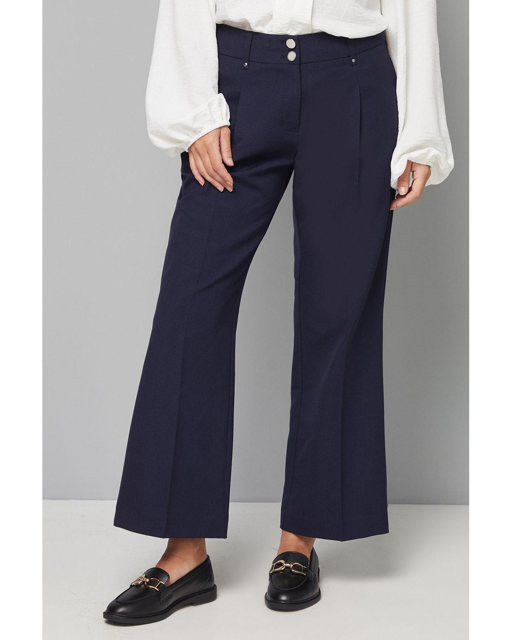 Wallis Blue Petite Smart Wide Leg Trousers