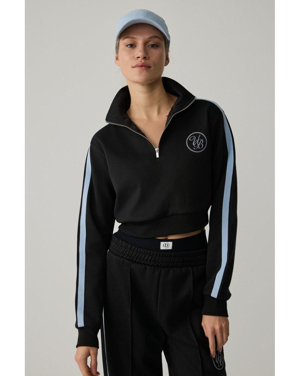 Grimelange Black Crop Half-Zip Logo Sweatshirt