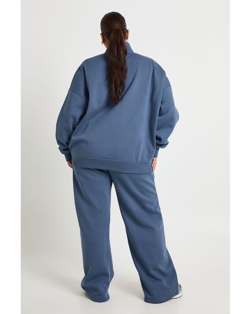 Boohoo Blue Plus Double Ended Zip Funnel Neck Sweatshirt Tracksuit