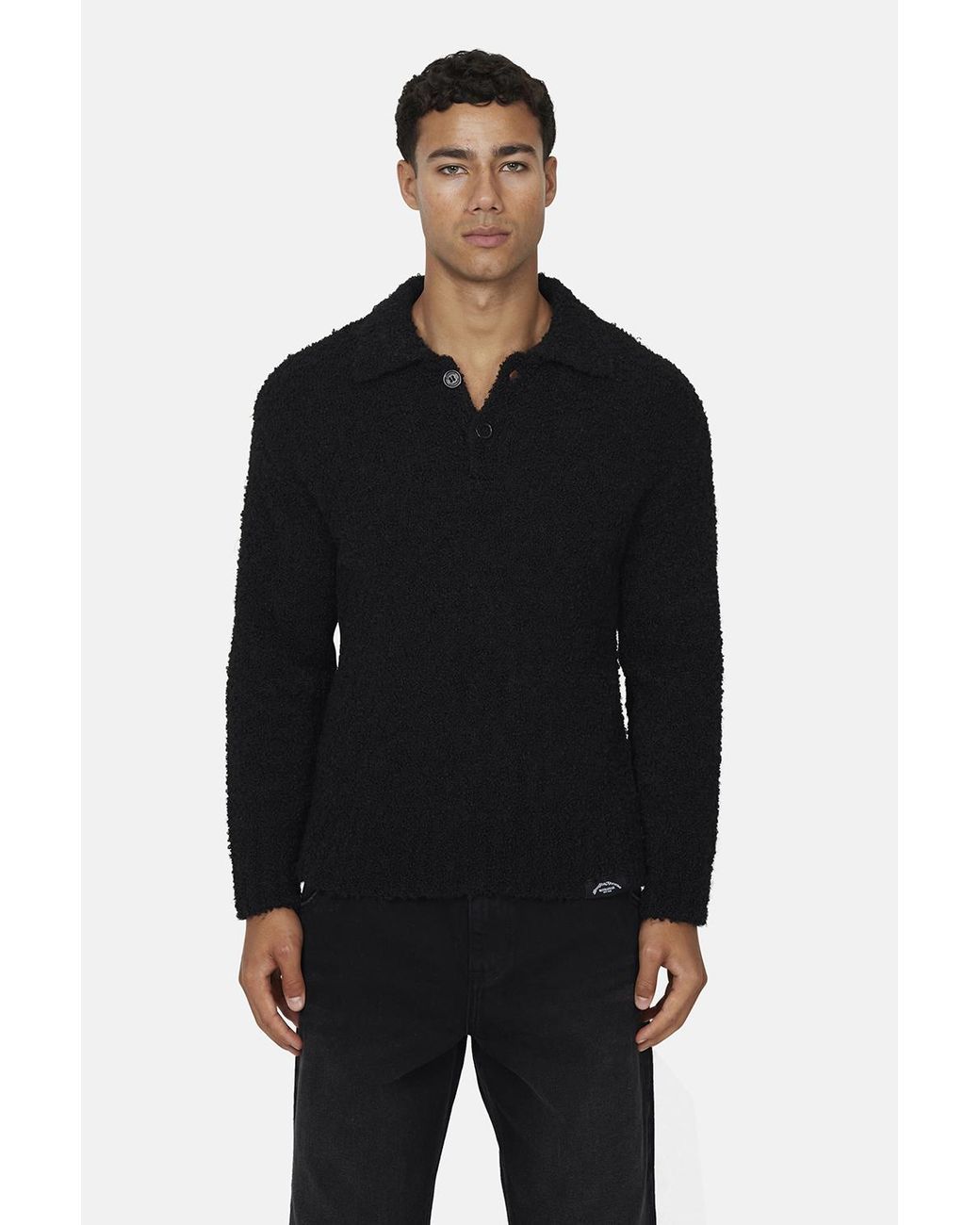 Good For Nothing Black Relaxed Boucle Knitted Polo for men
