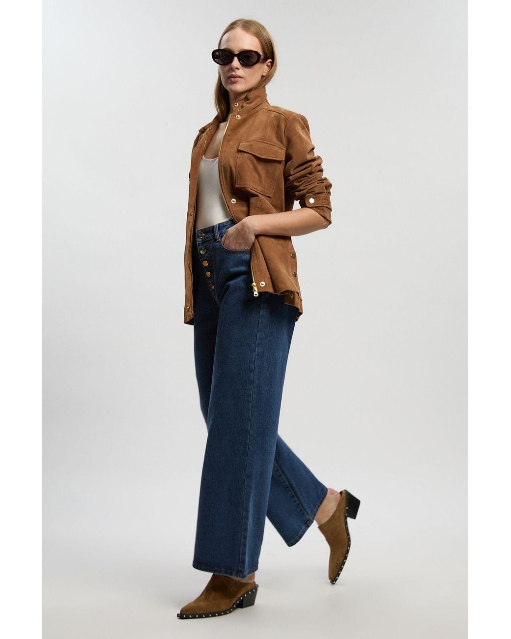 Karen Millen Blue Denim Button Front Straight Leg Jean