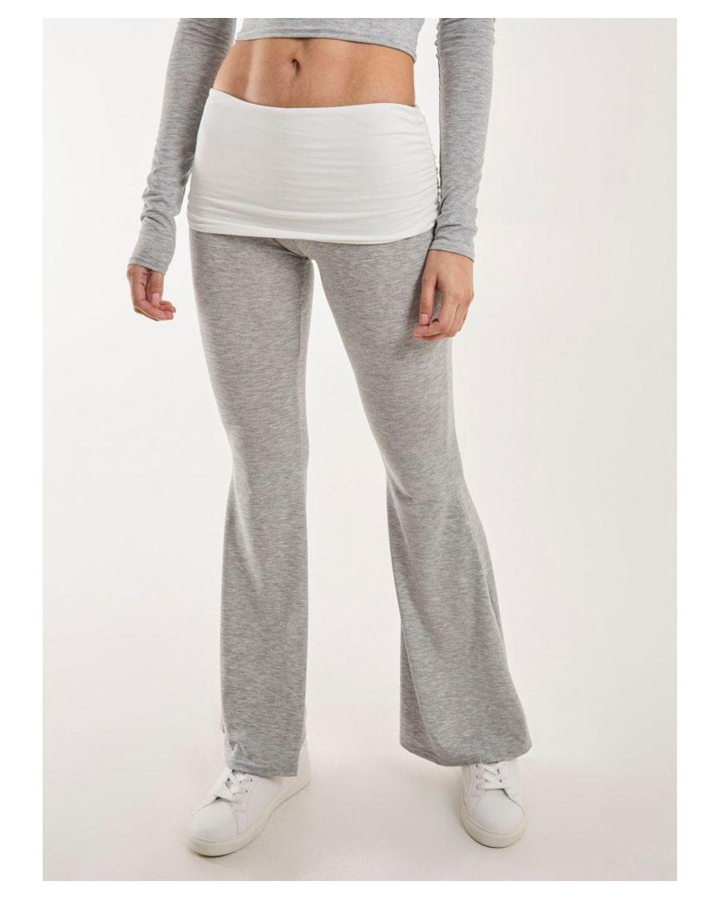 Pink Vanilla White Fold Over Two Tone Flared Leggings