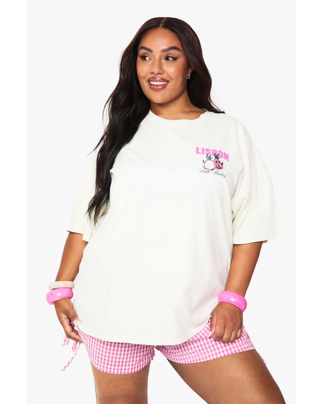 Boohoo White Plus Lisbon Fruit Oversized T-Shirt