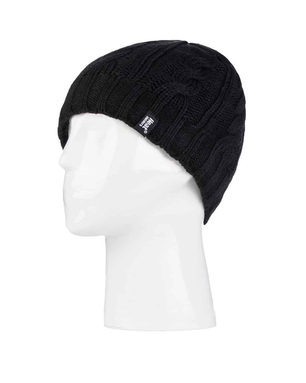 Heat Holders Black Thermal Fleece Lined Cable Knit Winter Hat
