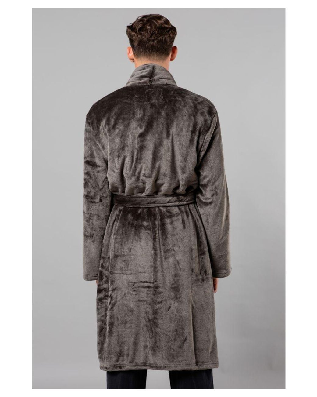 Tokyo Laundry Gray Plush Shawl Collar Dressing Gown for men