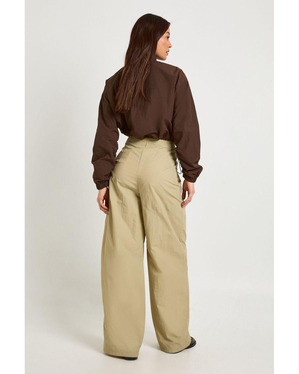Boohoo Natural Tall Nylon Pleat Detail Cargo Trousers