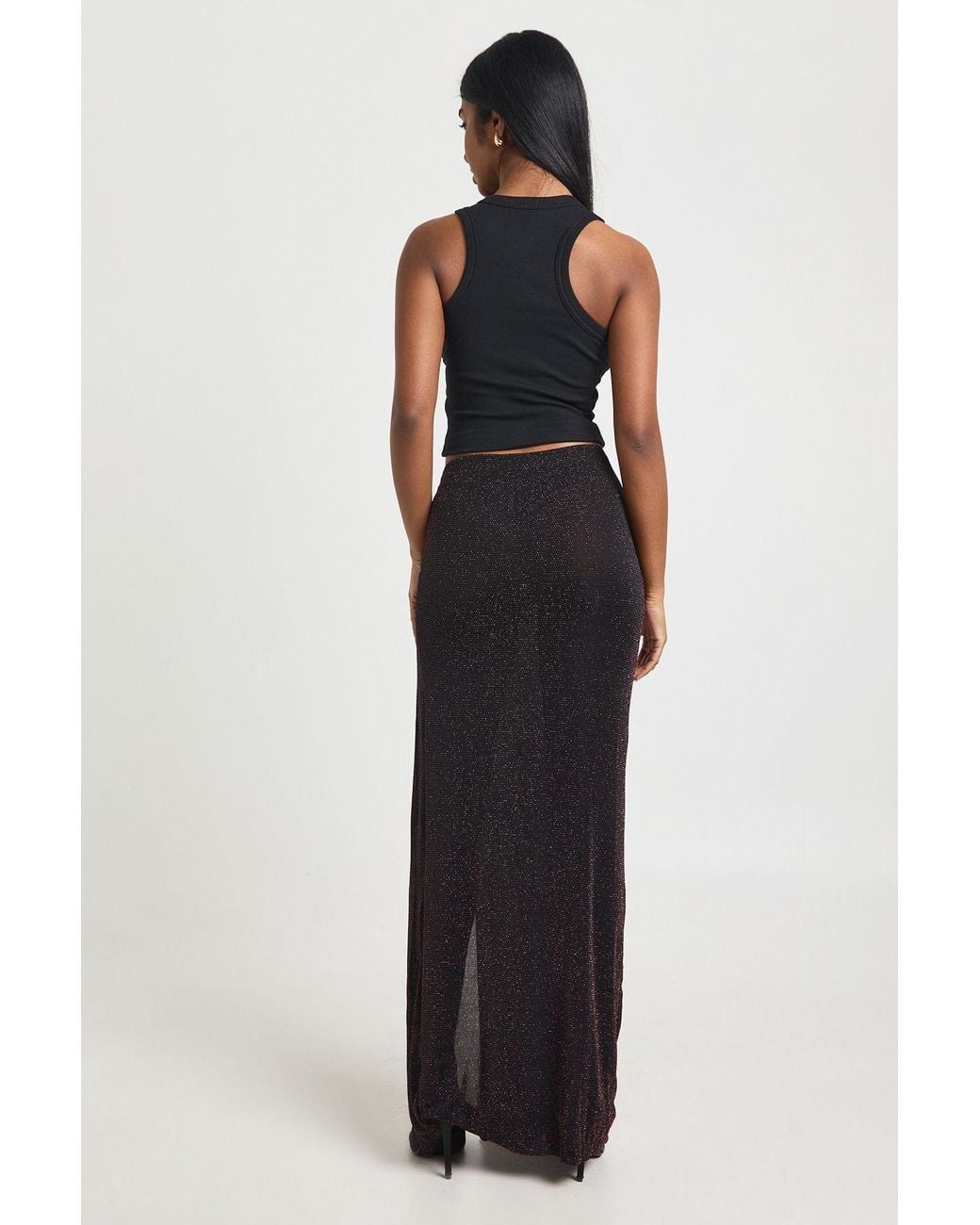 Boohoo Blue Glitter Twist Front Maxi Skirt