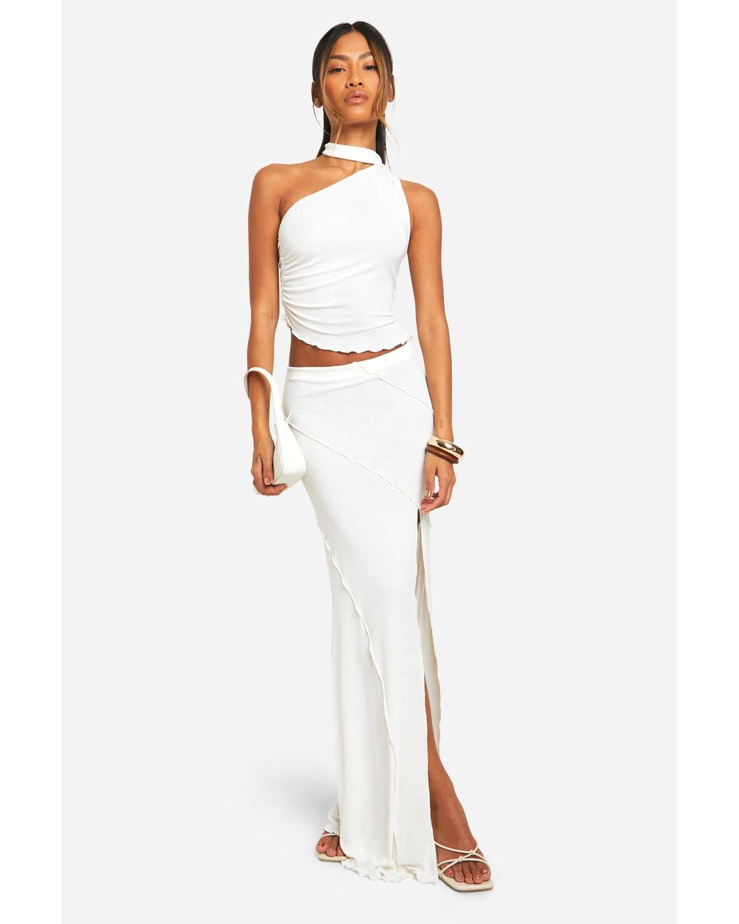 Boohoo White Split Maxi Skirt