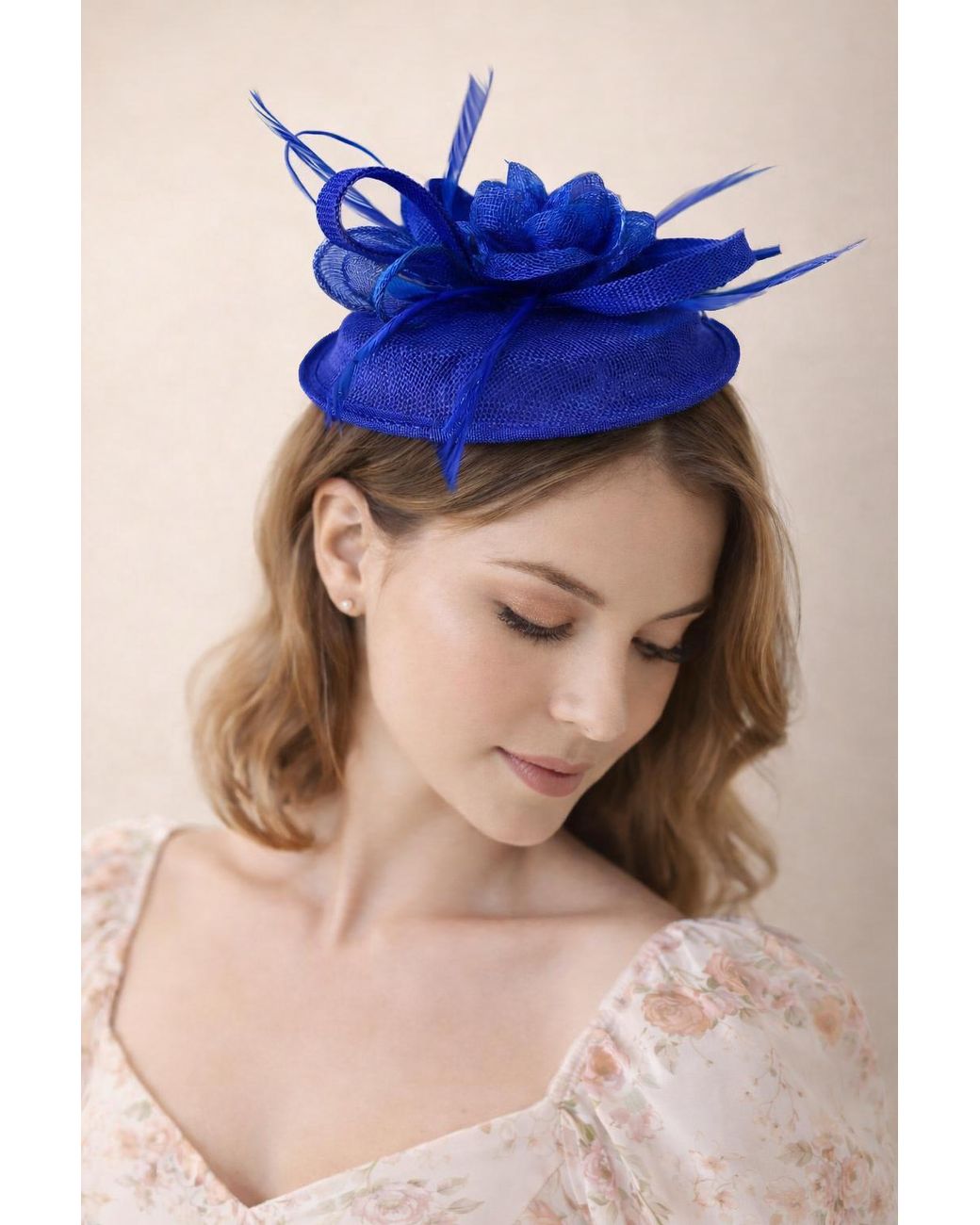 SVNX Blue Gauze Swirl Flower Feather Fascinator