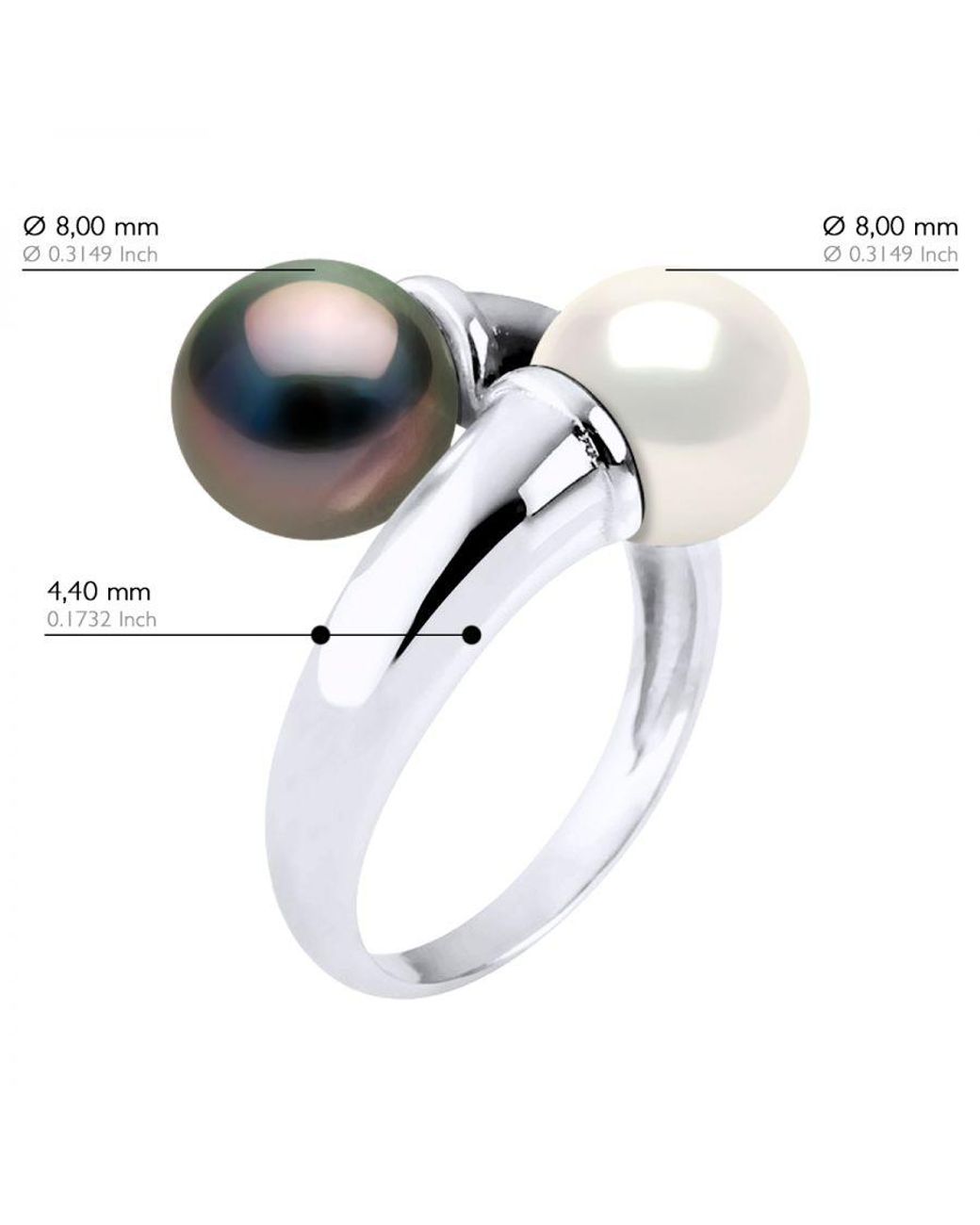 Ateliers Saint Germain Metallic Ring You & Me Prestige Of 925 Rhodium Plated Adorned With Real Cultured Tahiti Pearls And Freshwatercolor Natural- 8-9 Mm