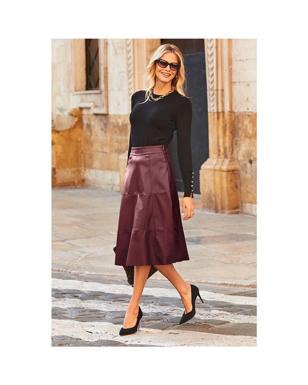 Sosandar Burgundy Leather Look Panelled A Line Midi Skirt in Red Lyst UK