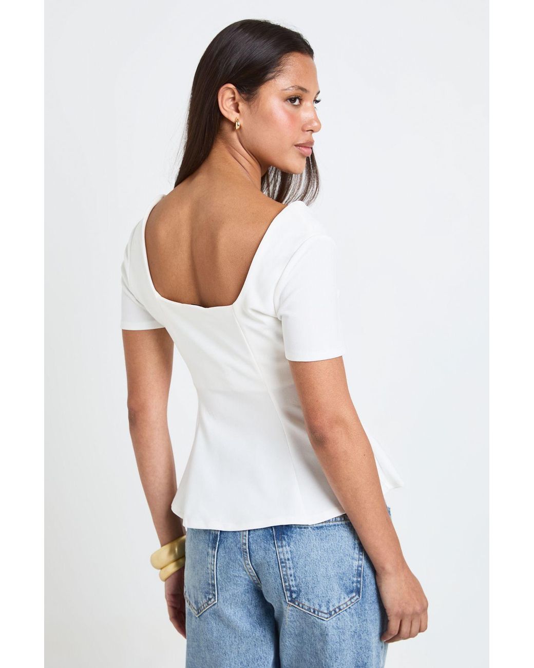 Boohoo White Scoop Neck Short Peplum Top