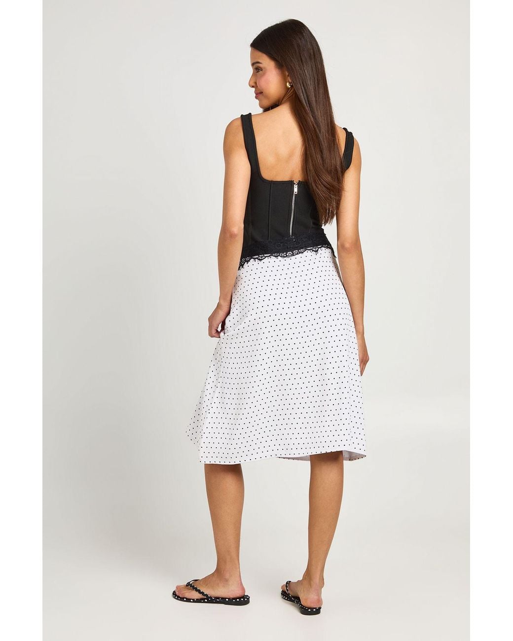 Boohoo Blue Polka Dot Lace Waistband Woven Midi Skirt