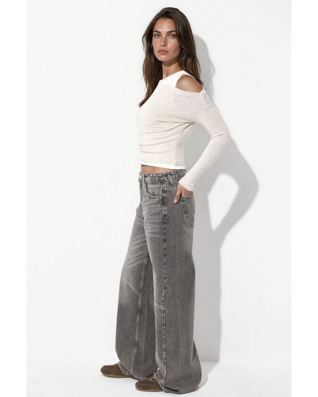 Hiccup White Textured Layered Blouse With Asymmetric Neckline