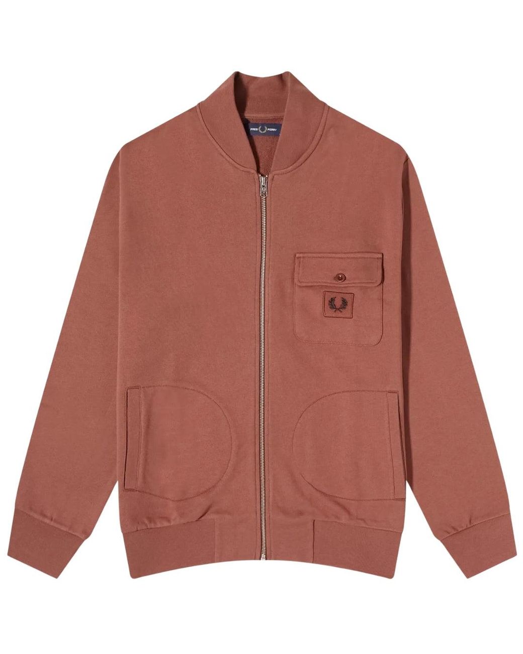 Fred Perry Red Whiskey Zip Through Bomber Jacket Cotton for men