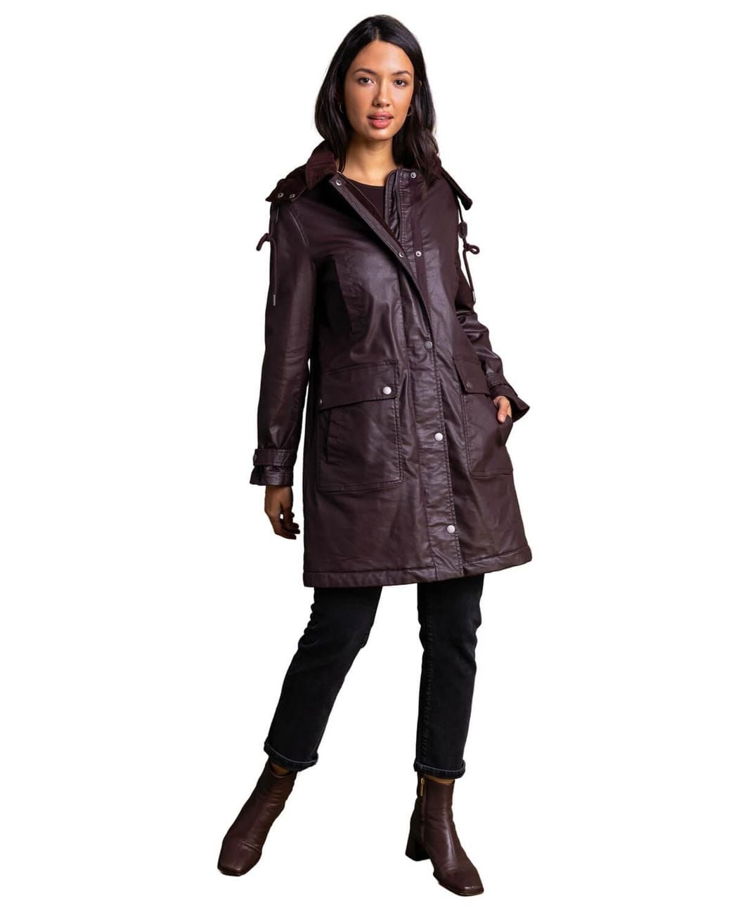 Roman Purple Waxed Longline Hooded Coat