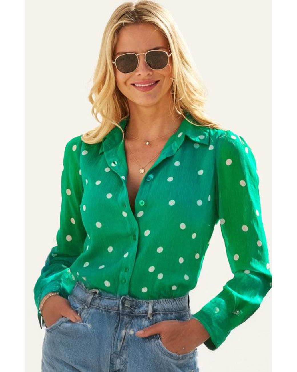 Sosandar Green Spot Print Shirt