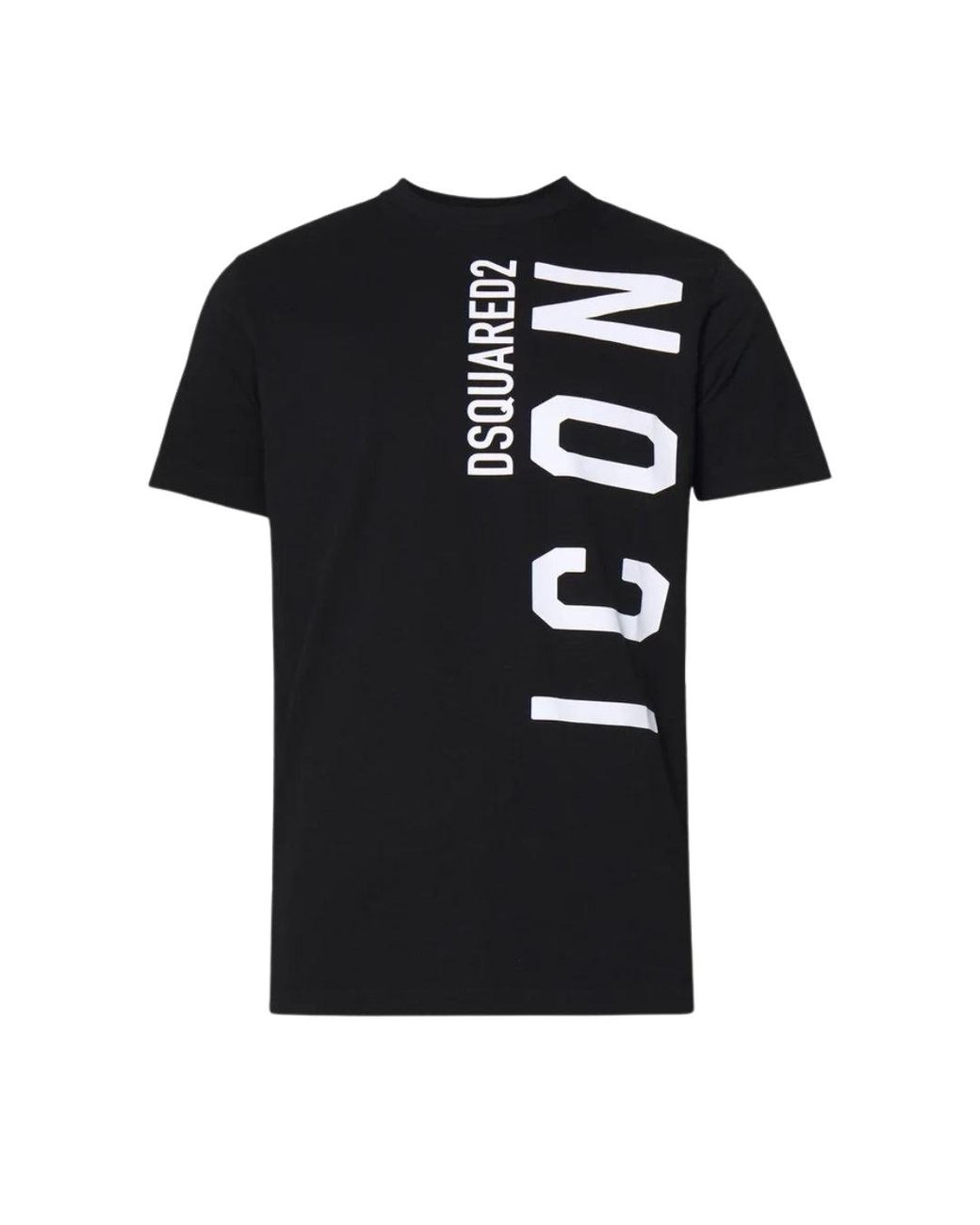 DSquared² Black T-Shirt Large Icon Logo Cotton for men