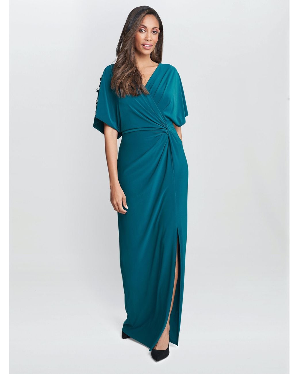 Gina Bacconi Blue Pascale Long Knot Front Jersey Dress