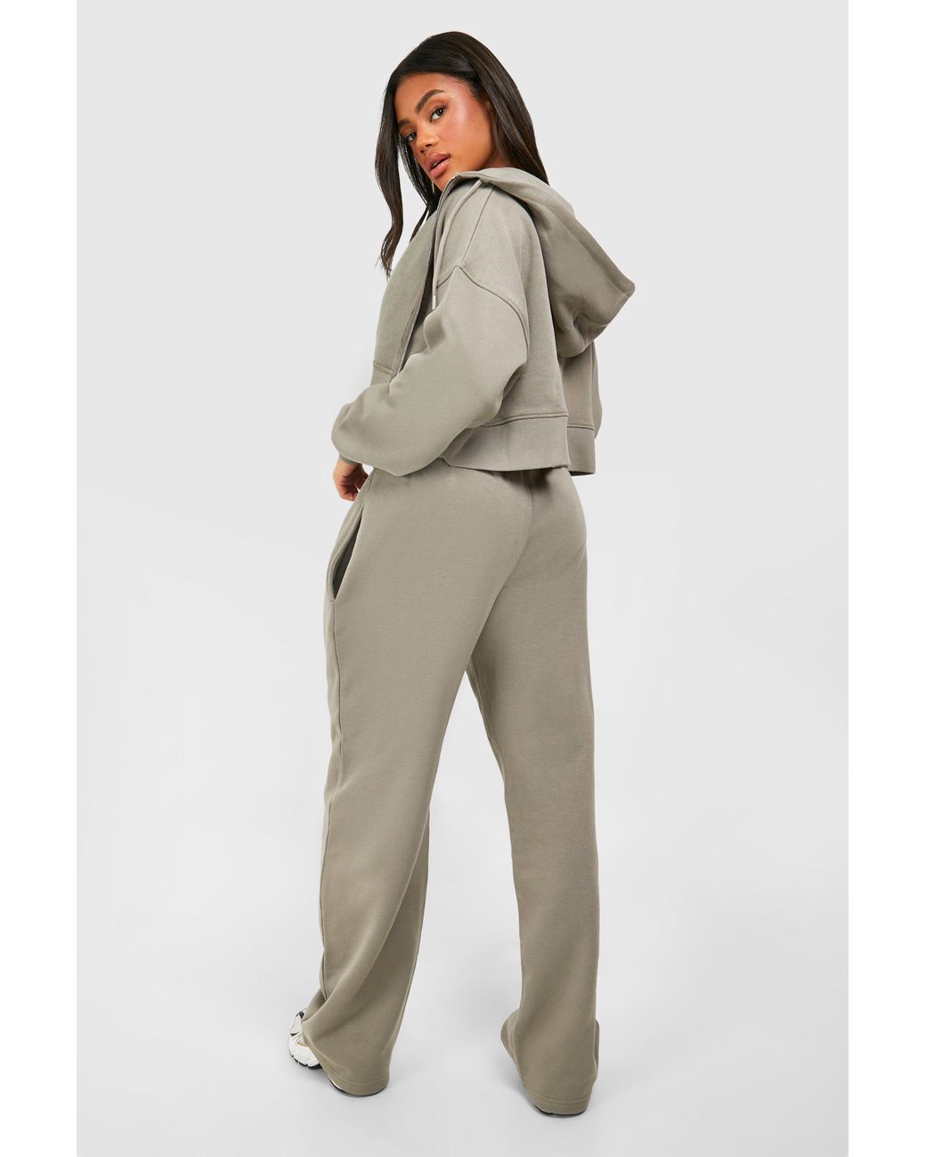 Boohoo Green Deep Hem Crop Top 3 Piece Hooded Tracksuit