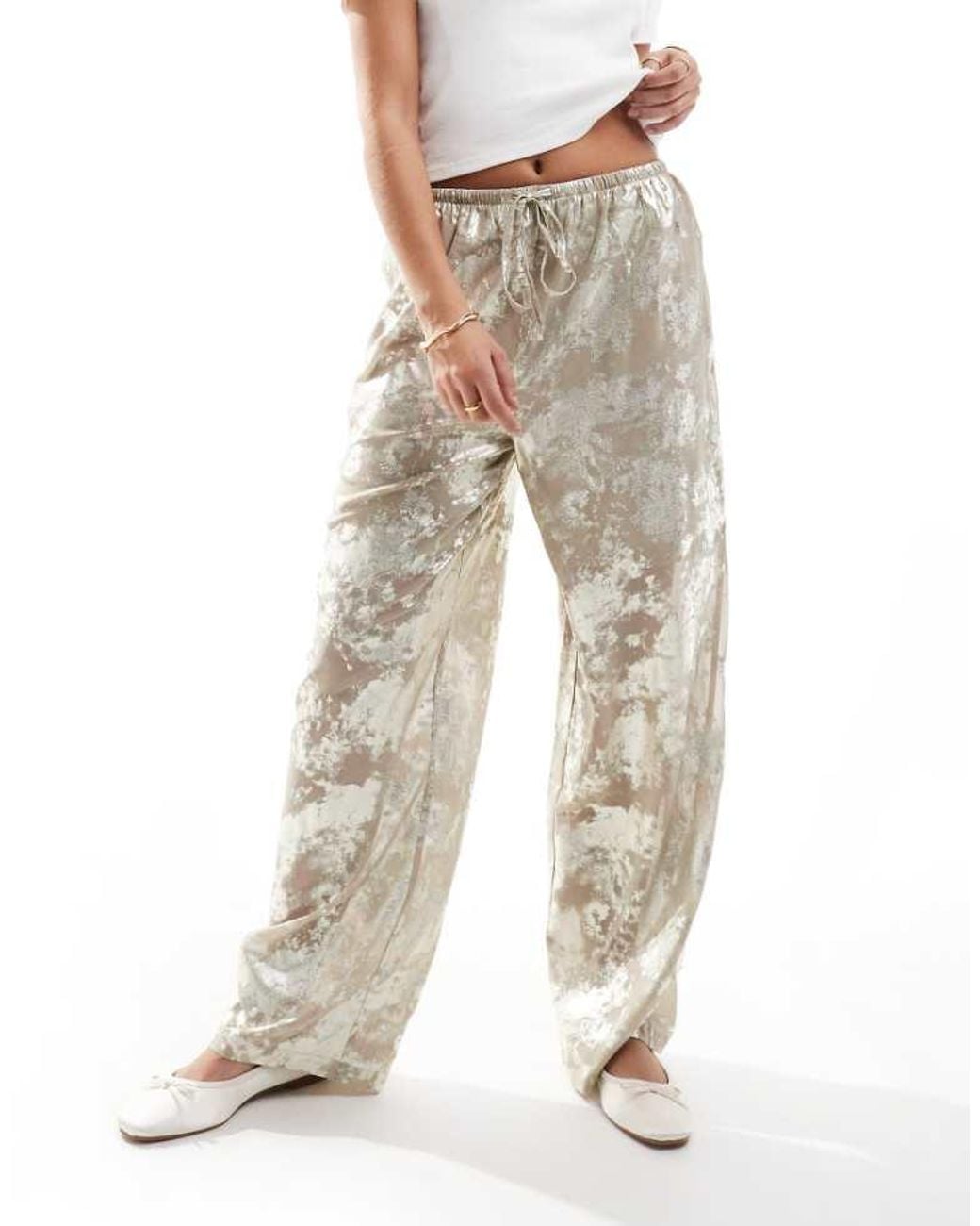 ONLY Natural Foil Print Wide Leg Trouser