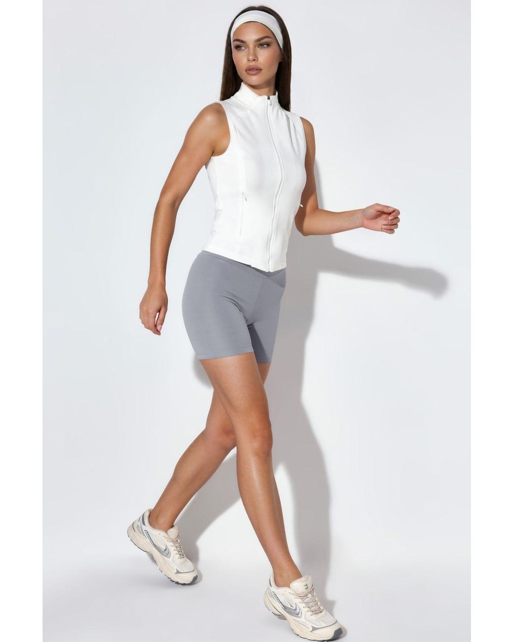Hiccup White Fitted Turtleneck Sleeveless Active Top