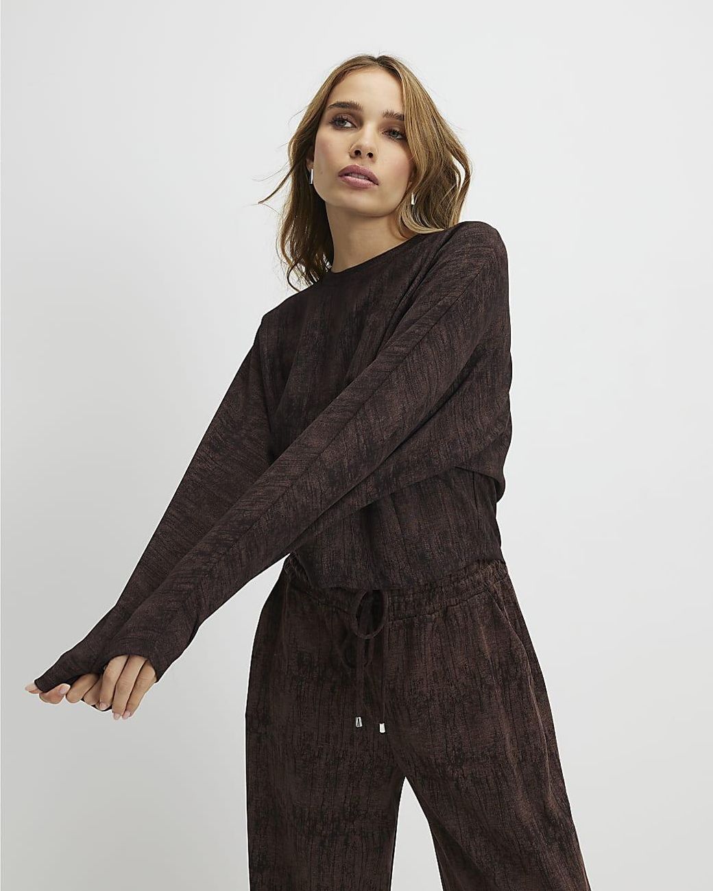 River Island Black Top Premium Crinkle Effect Batwing