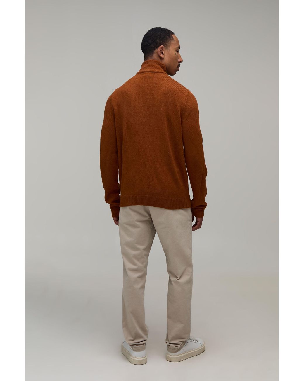 BoohooMAN Brown Regular Fit 1/4 Zip Knitted Jumper for men