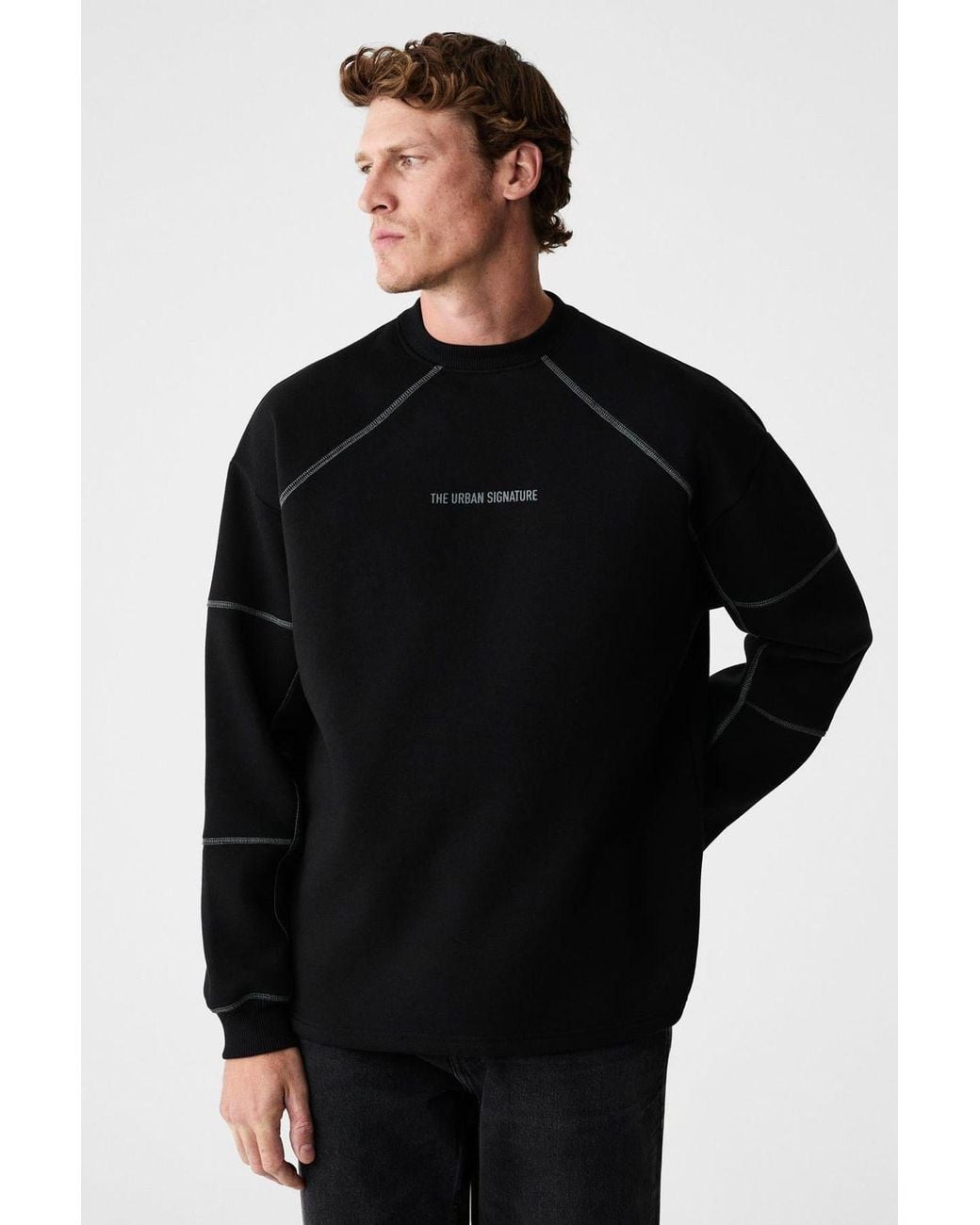 Grimelange Black Crew Neck Embroidered Sweatshirt for men