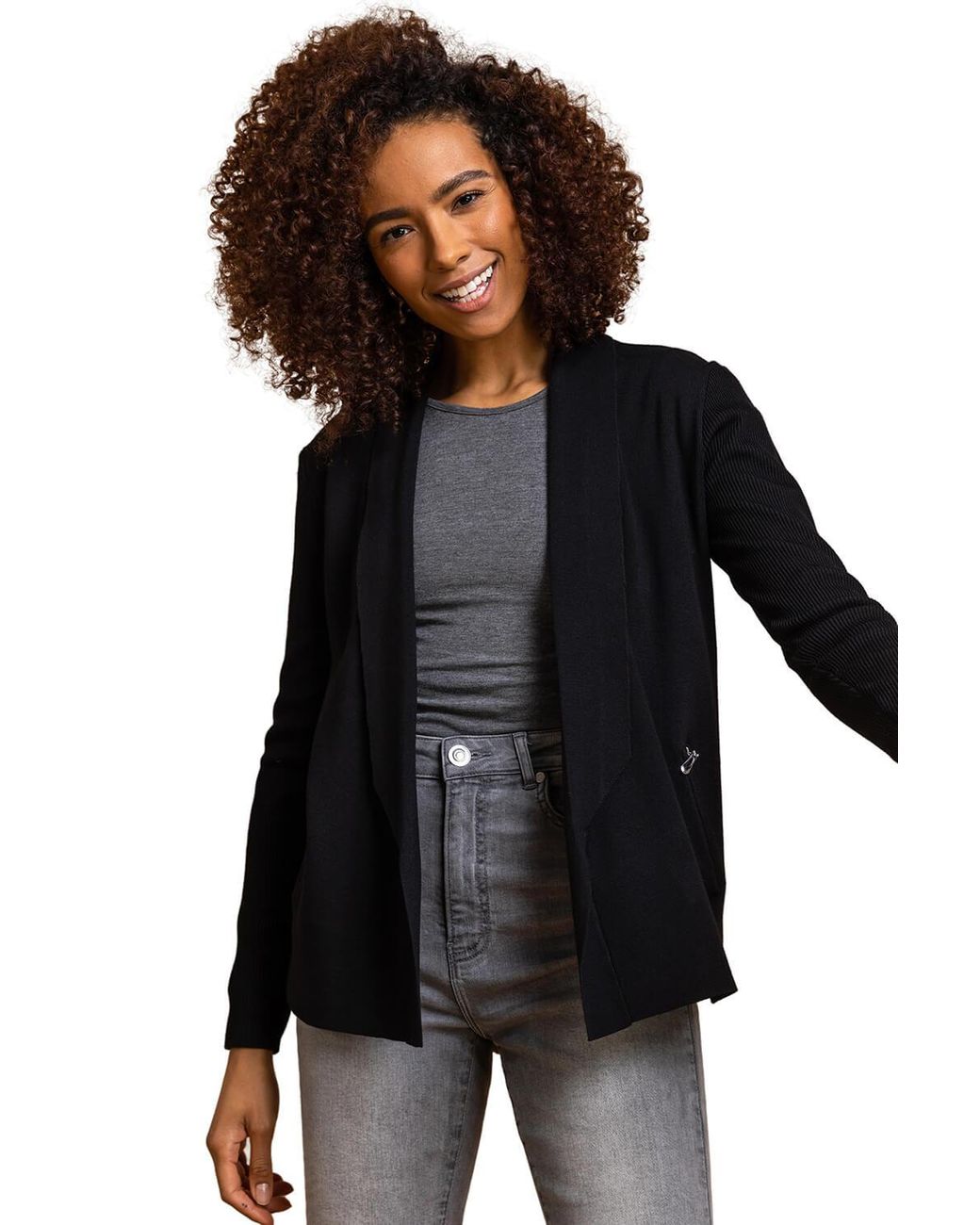 Roman Black Knitted Zip Detail Jacket