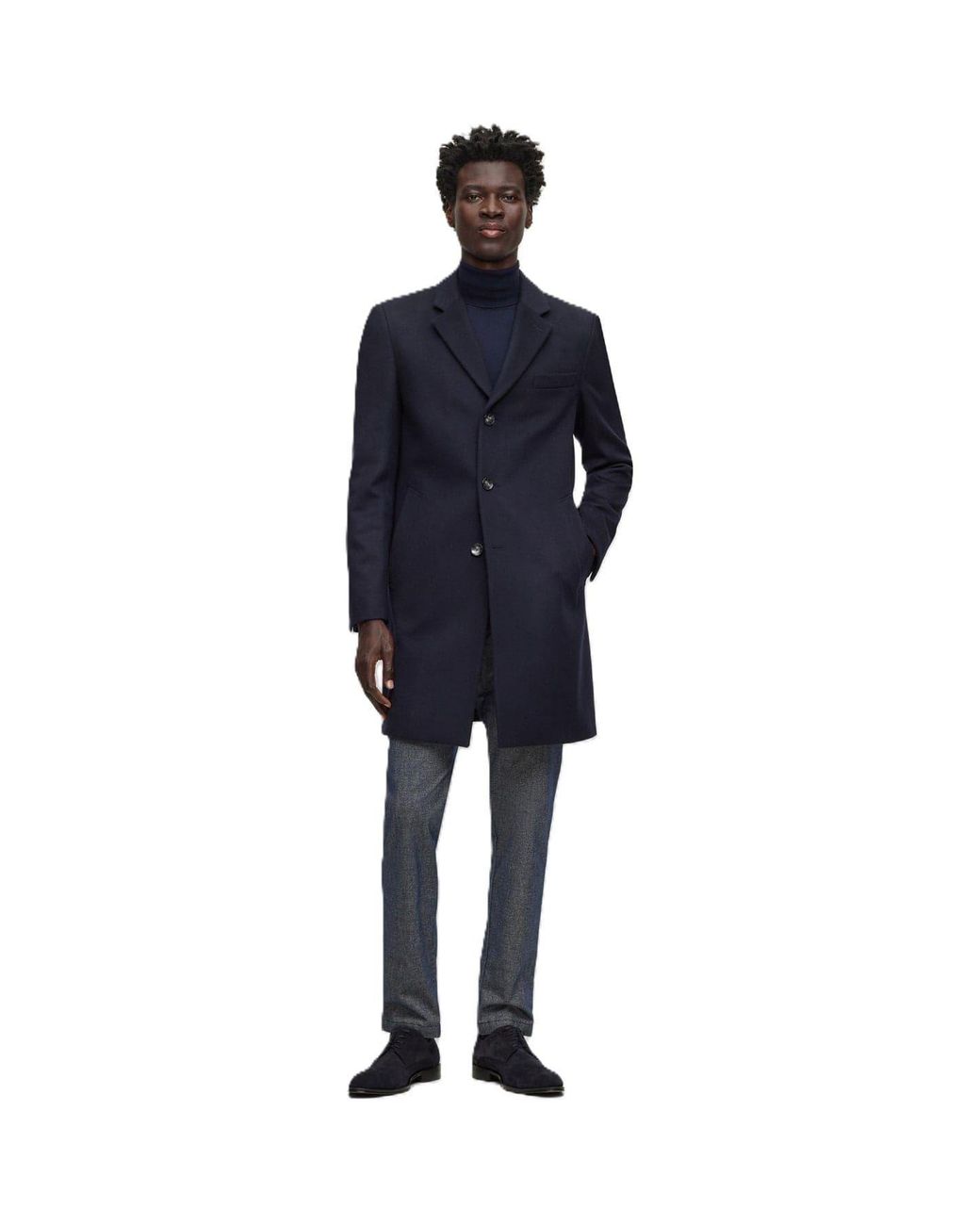 Boss Blue Hyde Tailored Fit Long Formal Coat for men