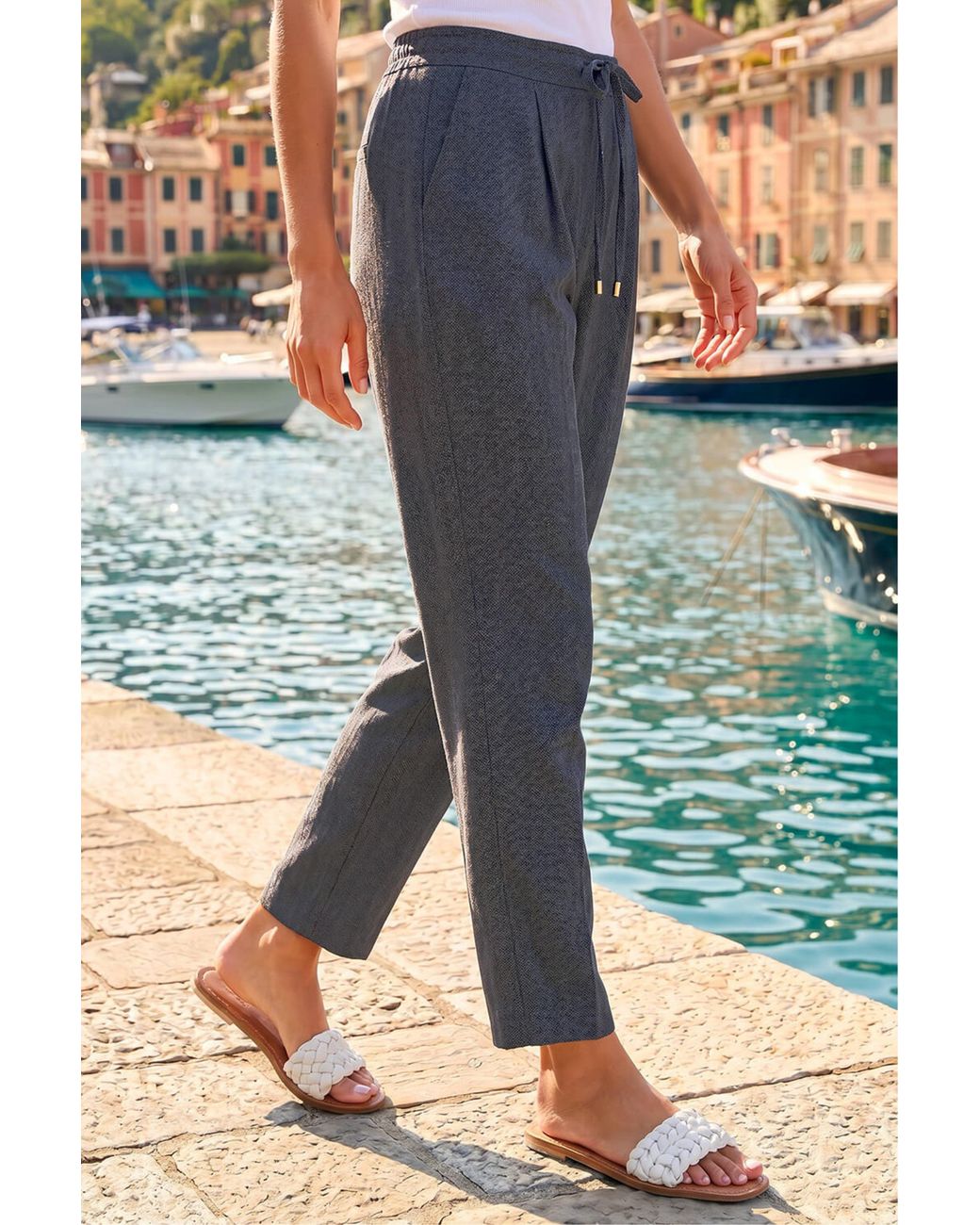 Roman Blue Petite Drawstring Narrowed Leg Trouser