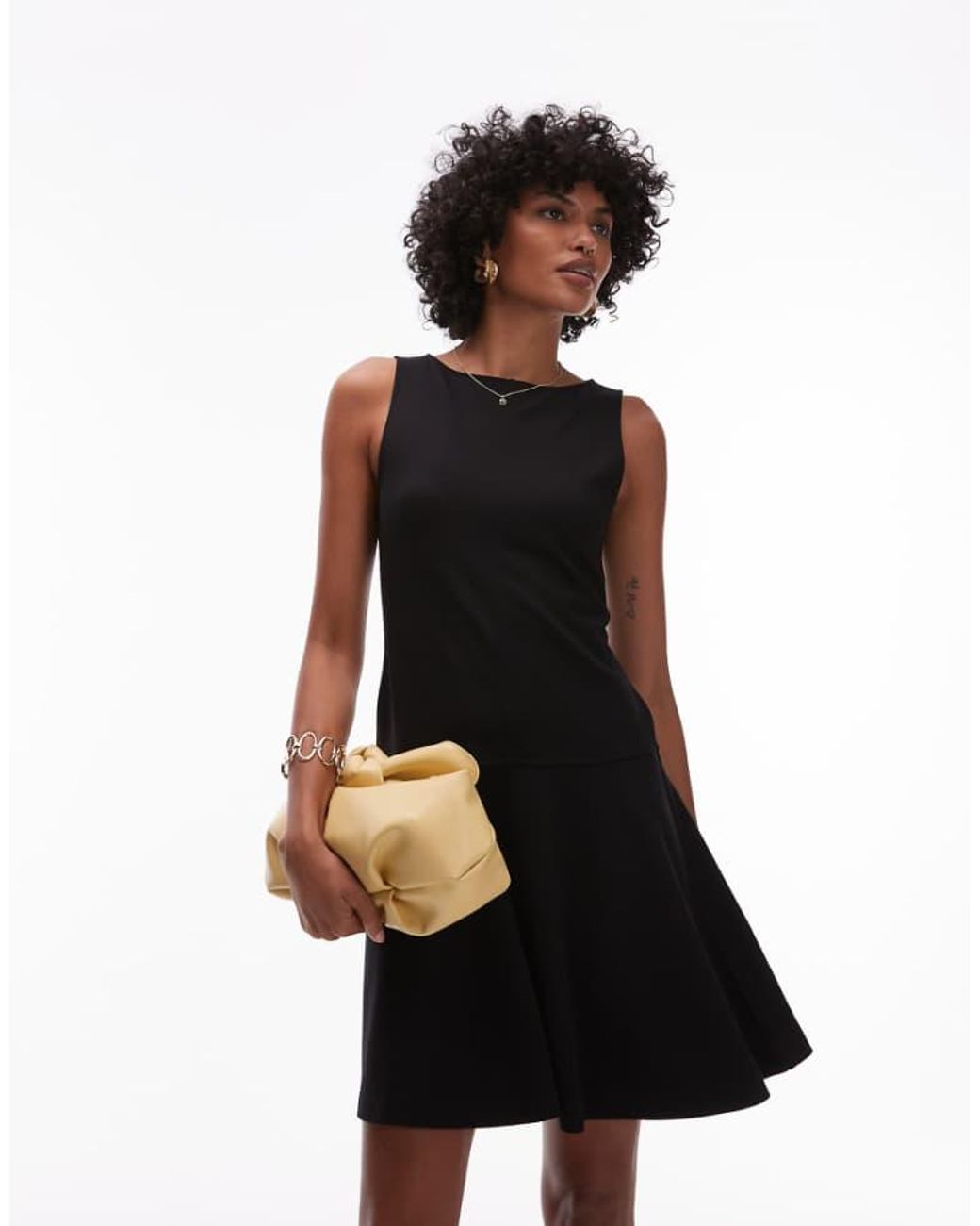 & Other Stories Black Jersey Boat Neck Mini Dress With Skater Hem