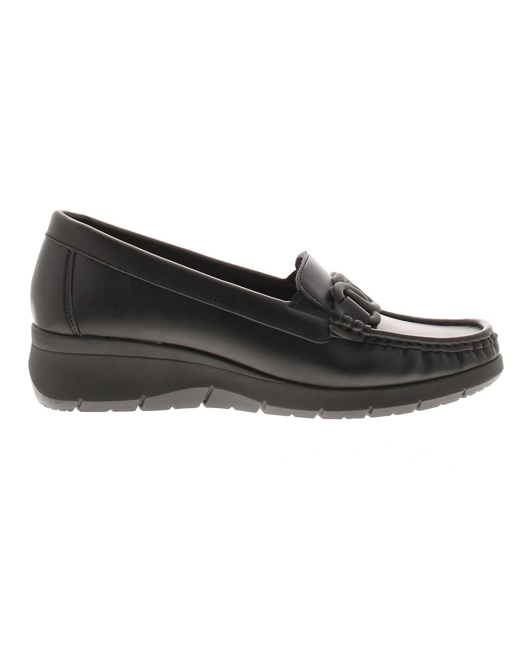 Comfisole Black Shoes Curve Slip On Loafer Wedges