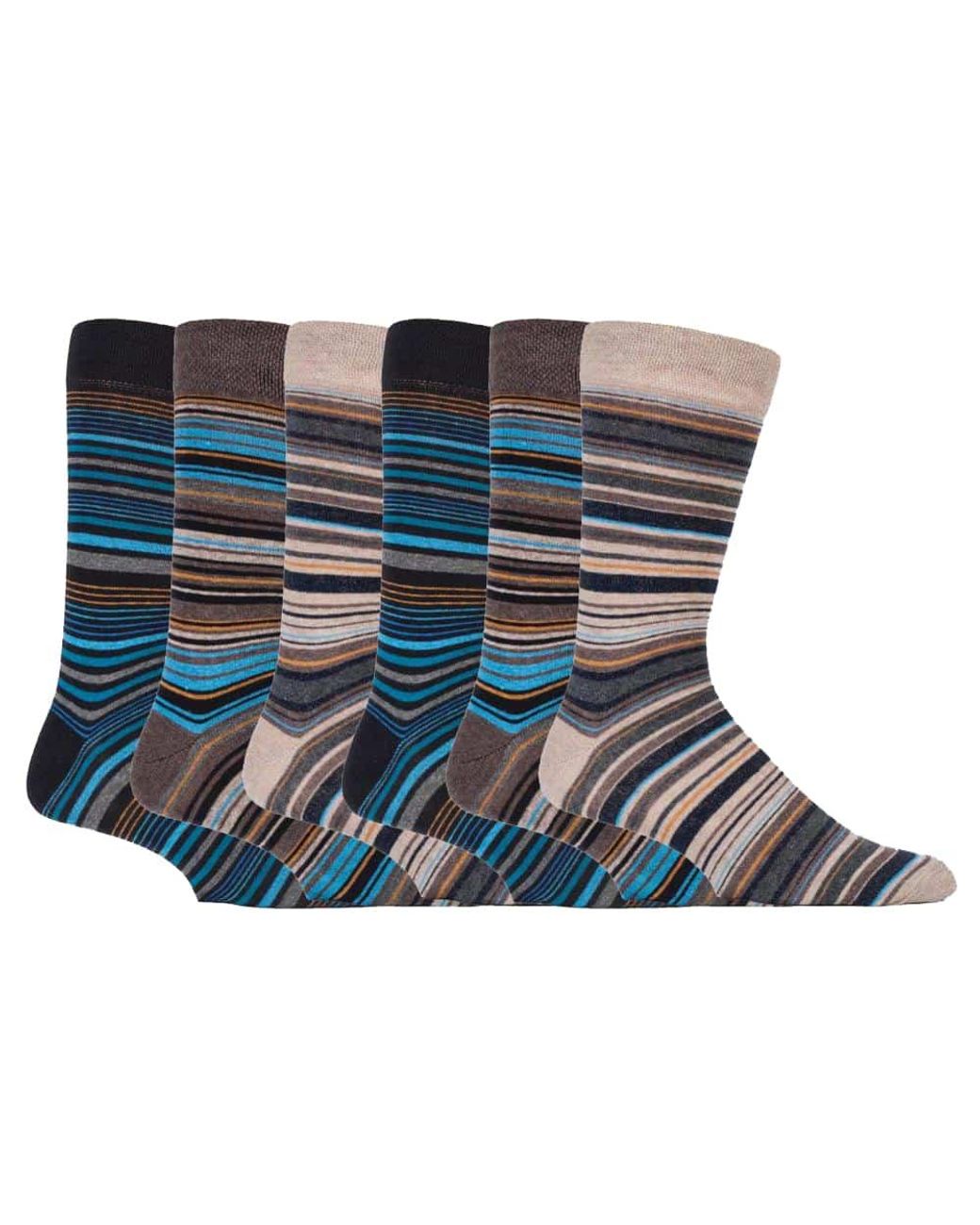 Sock Snob Blue 6 Pack Colourful Striped Patterned Dress Cotton Socks for men