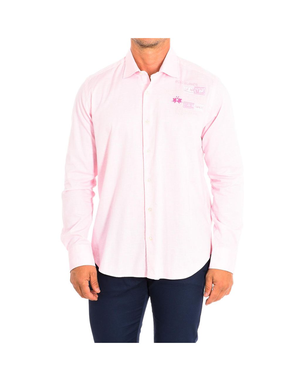 La Martina White Long Sleeve Shirt Tmc602-Ox083 for men