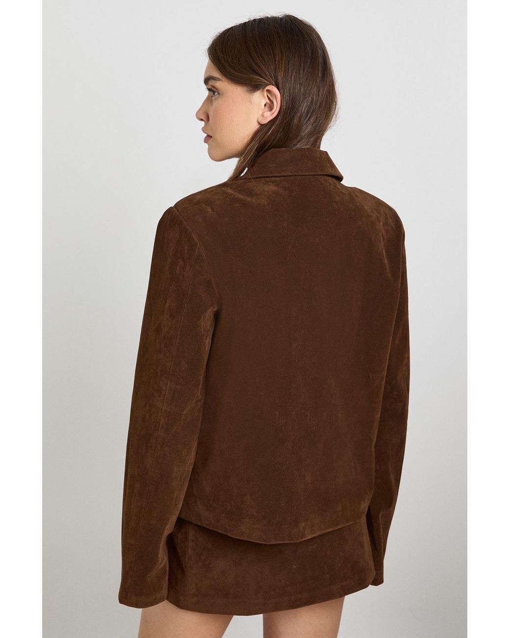 Boohoo Brown Faux Suede Pocket Detail Blazer