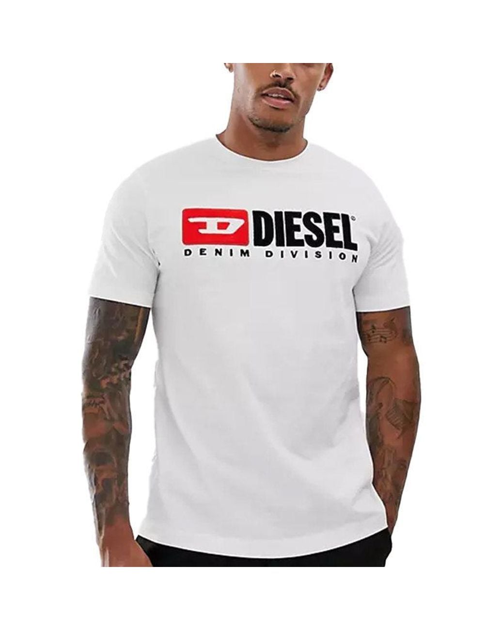DIESEL White T Just Division T Shirt Short Sleeve Crew Neck Casual Cotton Tee for men