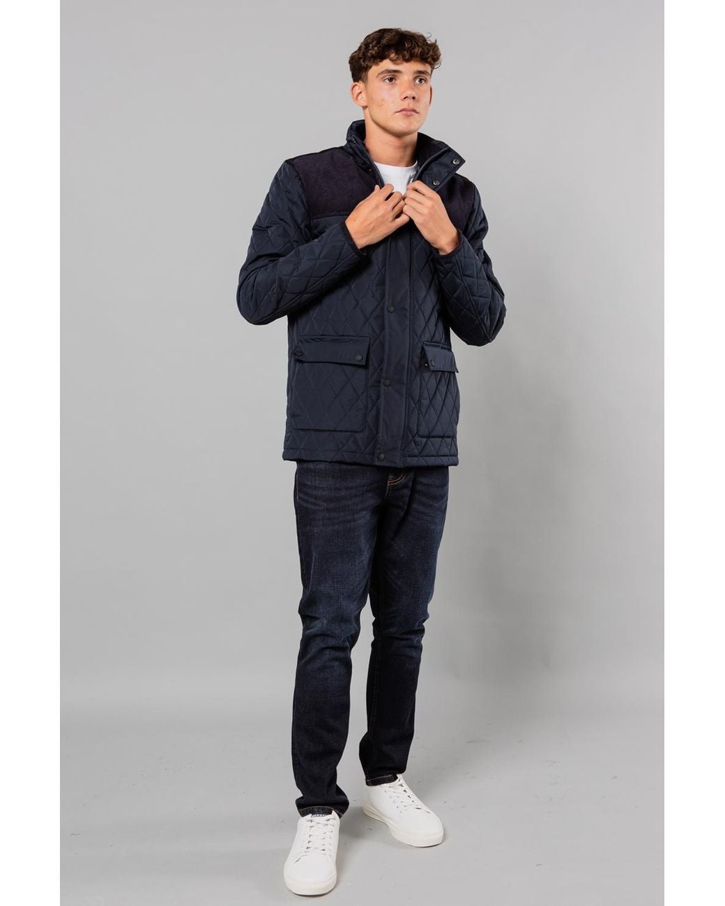 Kensington Eastside Blue Diamond Quilted Jacket With Corduroy Detail for men