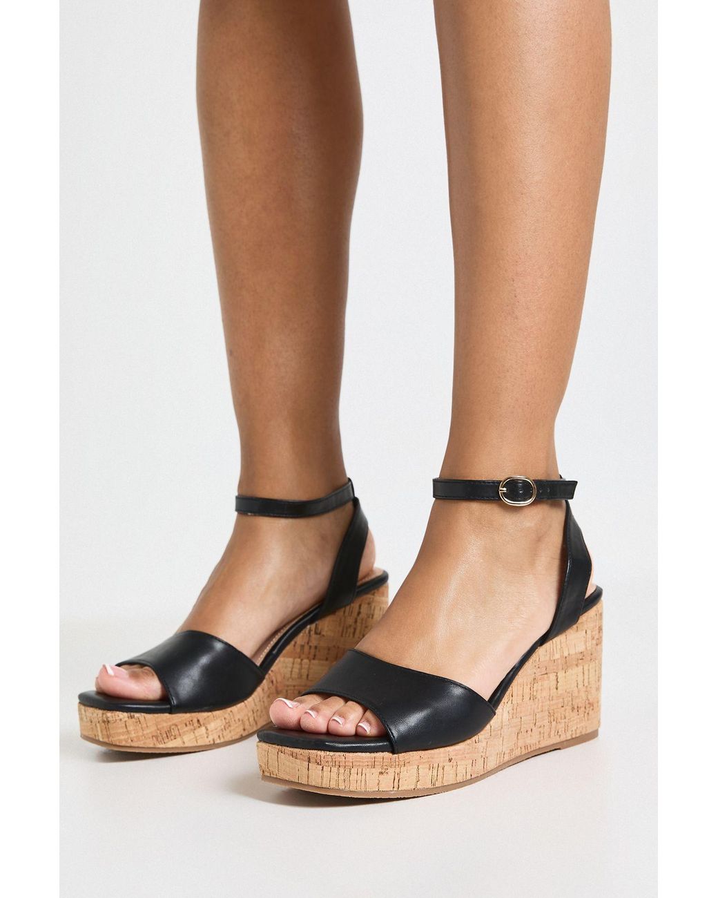 Boohoo Black 2 Part Cork Wedges
