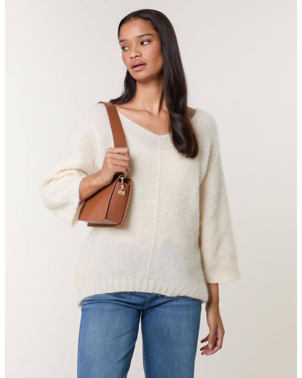 Blue Vanilla Natural Fluffy Textured V Neck Jumper