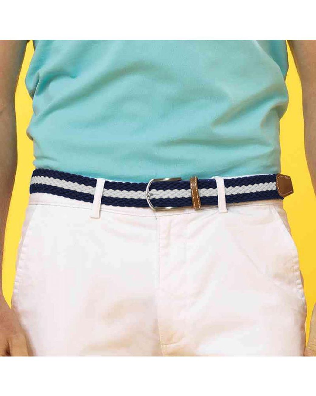 Asquith & Fox Blue Two Colour Stripe Braid Stretch Belt Rubber for men