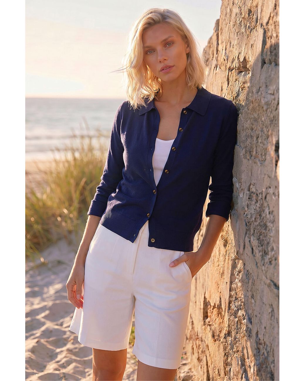 Roman Blue P- Collar Cardigan