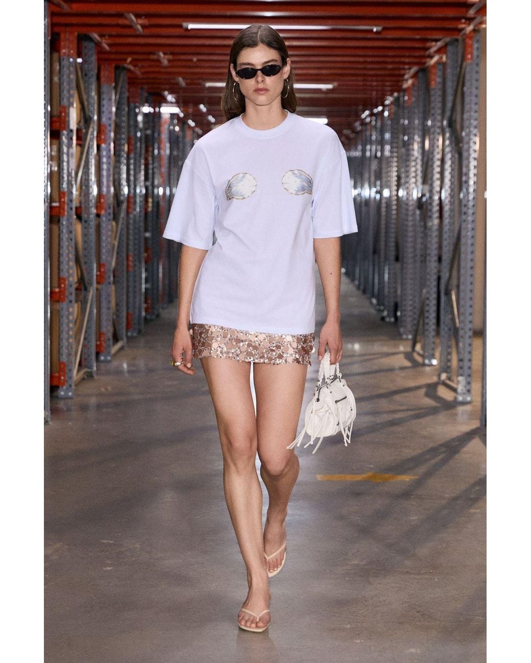 Grimelange White Oversized Printed Crew Neck T-Shirt