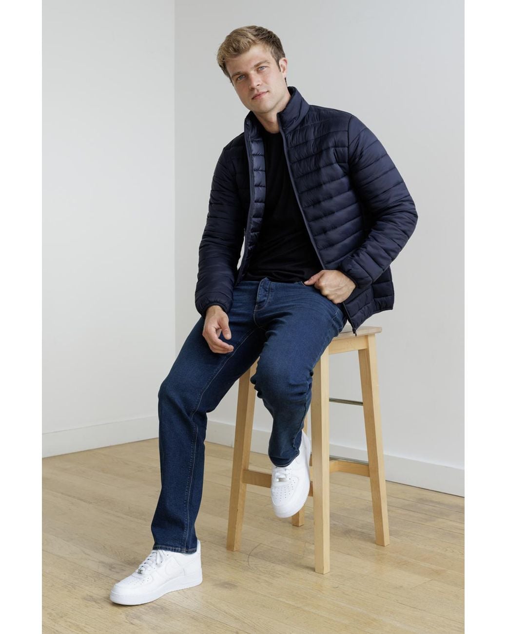 French Connection Blue Superlight Funnel Neck Puffer Jacket for men